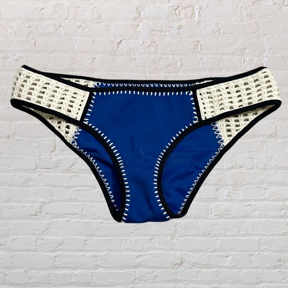 Medium Blue and Cream Crochet Victoria's Secret Bikini Bottom